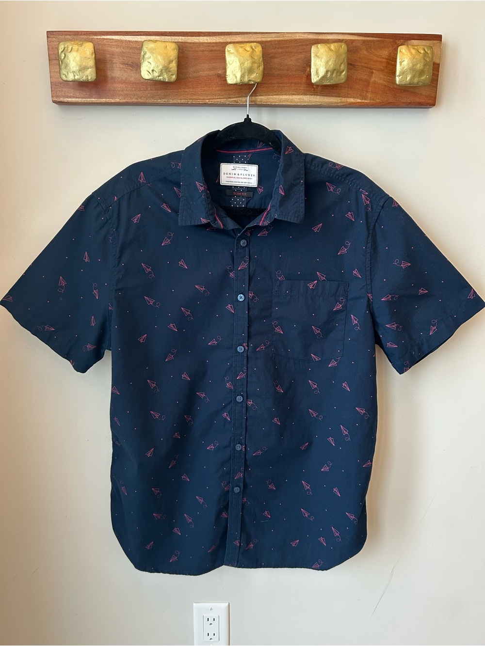 Denim & Flower Paper Airplane Shirt XL Navy Preppy Coastal Dadcore